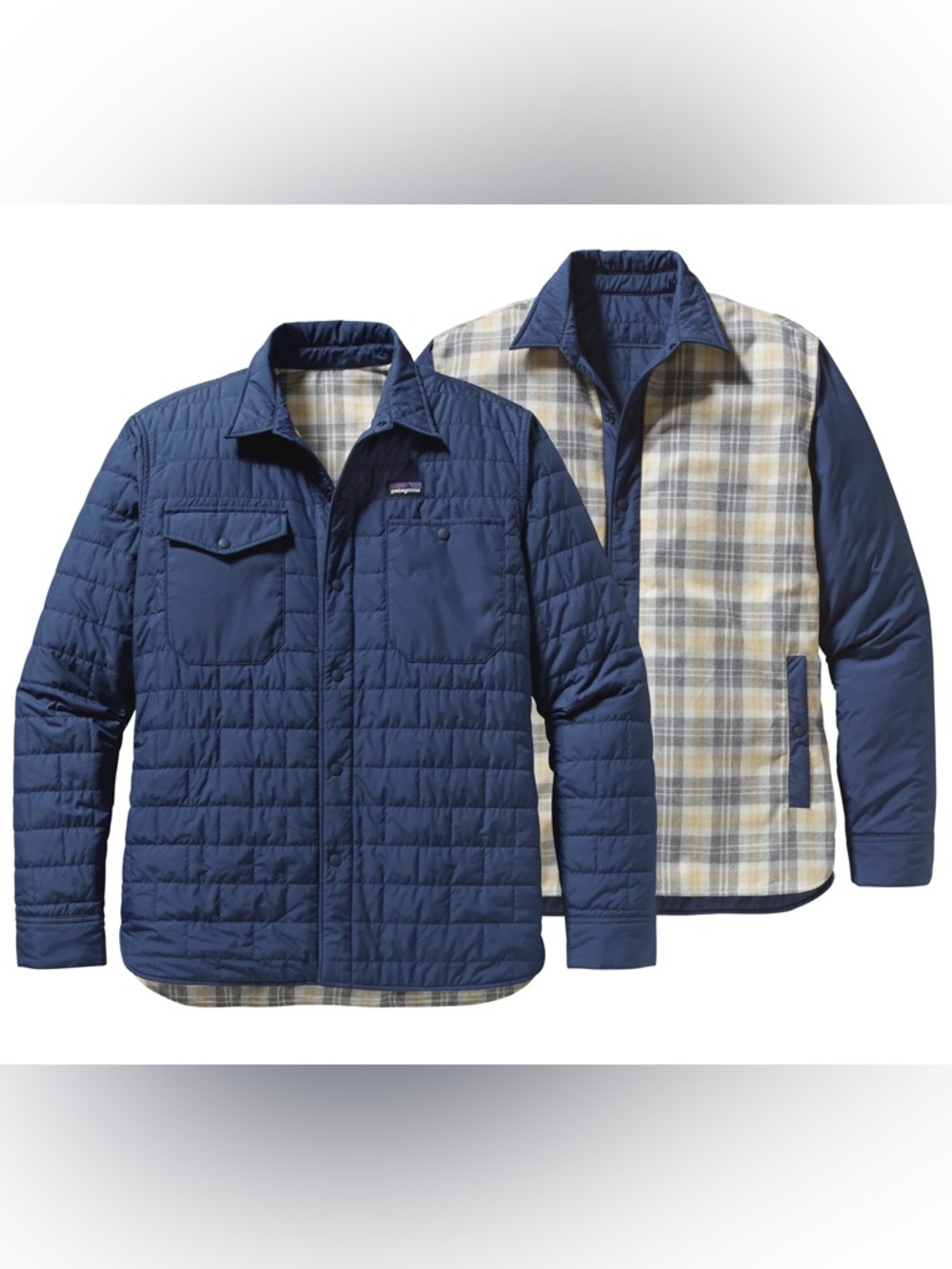Patagonia Men's Reversible Gratio Navy Quilted Jacket with Plaid Lining